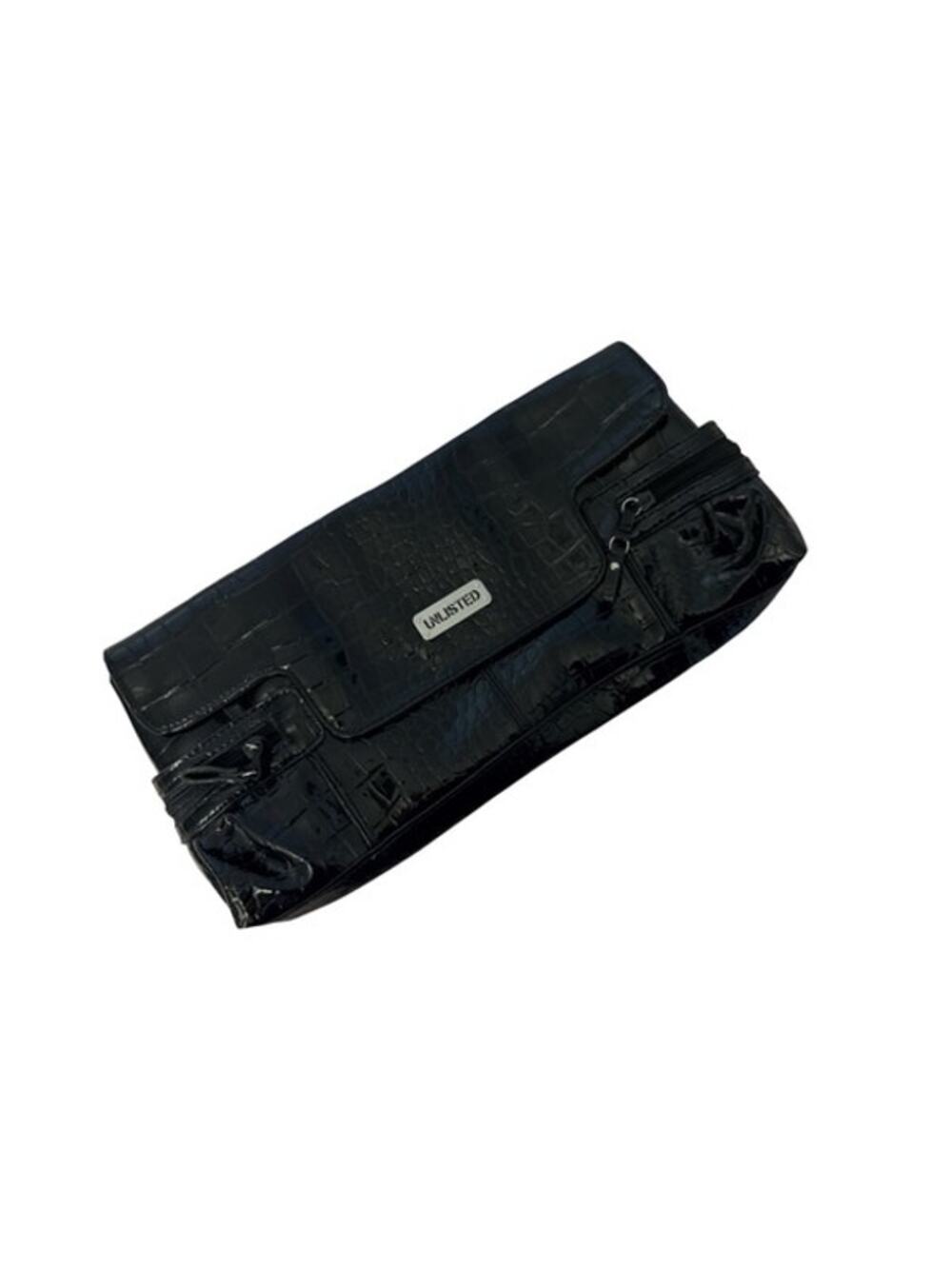Unlisted Clutch Purse Black Croc Embossed Snap Close Patent Y2K Bag Luxury Glam